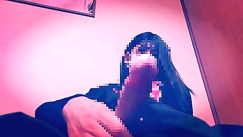 Asian cross-dressed girl rubs her pussy and masturbates