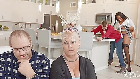 Ebony shame hug horny dude & spanks them in tight ass