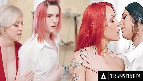 Trans nurse gets on top of the group sex with her partner