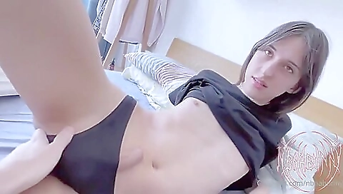 Amateur brunette 18+ with small titties receives a creampie