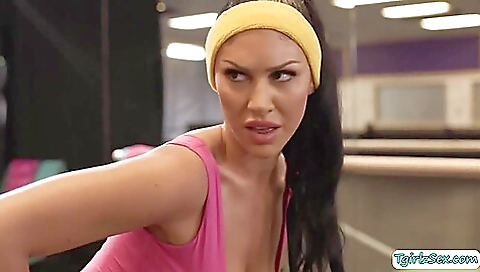 Yoga session turns into threesome with busty brunette