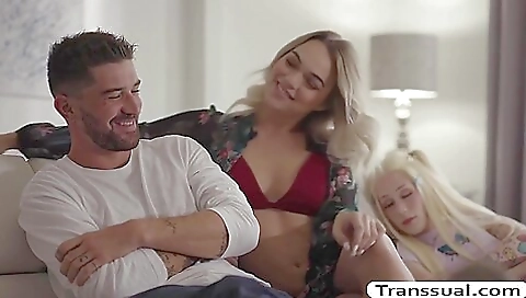 Hot blonde shemale gets her ass fucked from the front