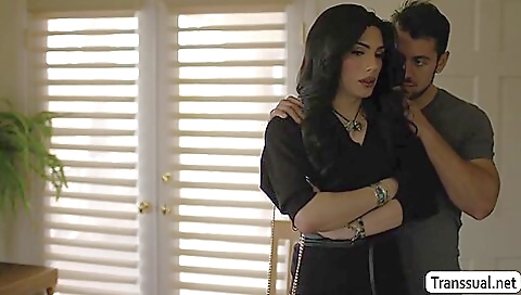 Horny brunette trans fucked in her ass in her amateur vid