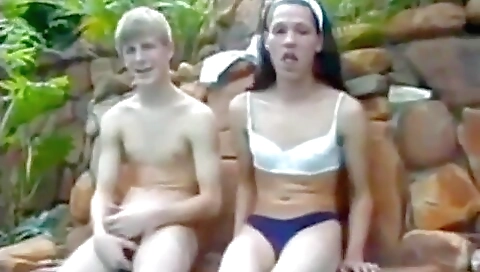 Brunette and her man get it on in an outdoor porn video