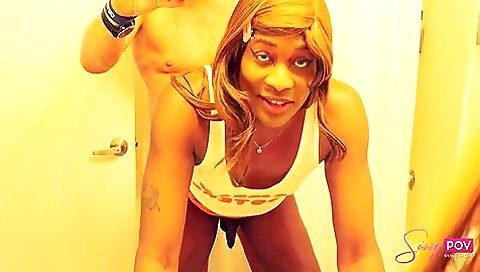 Ebony girl is fucked in front of a mirror and in the mirror