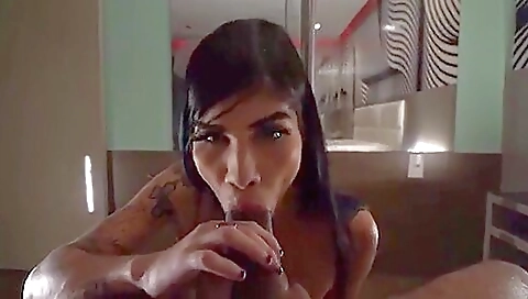 Brunette teen girl rides her husband's big cock in anal