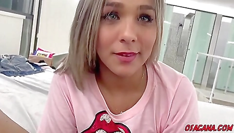 Horny shemale gets fucked with two dicks in her mouth